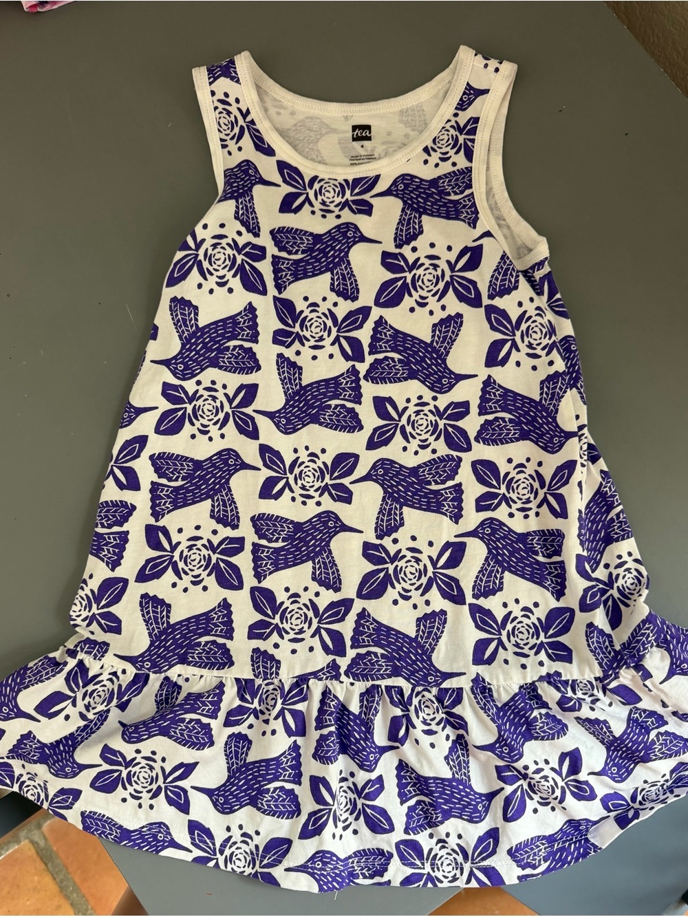 Tea Collection White & Purple Bird Print Tank Dress